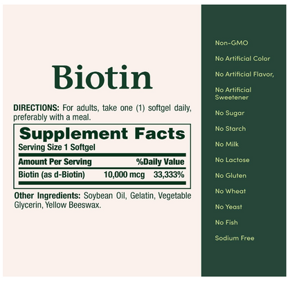 Nature's Bounty Biotina, 10.000 mcg, 120 cápsulas