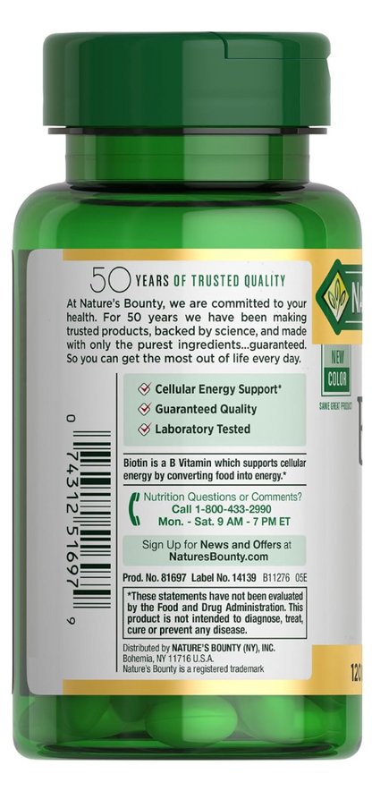 Nature's Bounty Biotina, 10.000 mcg, 120 cápsulas