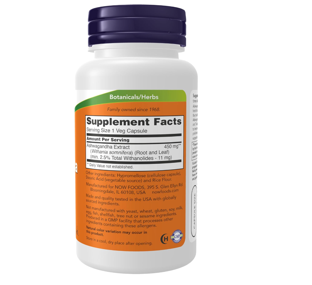 Now Extracto de Ashwagandha, 450 mg, 90 cápsulas