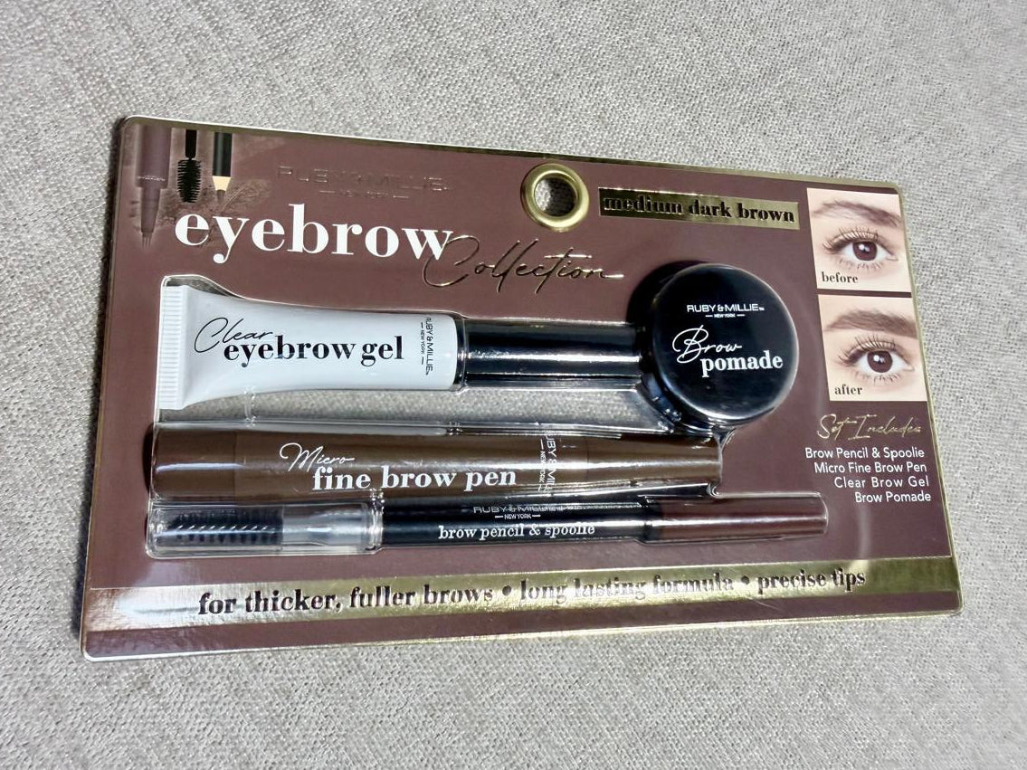 Ruby & Millie, Kit de maquillaje para cejas de larga duración, café medio