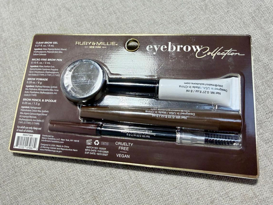 Ruby & Millie, Kit de maquillaje para cejas de larga duración, café medio